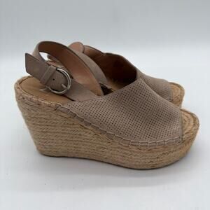 Marc Fisher Andela Espadrille Perforated Wedge Sandals Platform Cream Boho 7